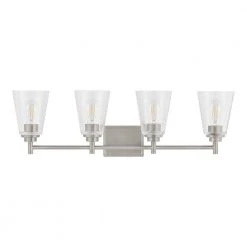 Hampton Bay Wakefield 31 in. 4-Light Brushed Nickel Wall Mount Sconce Light with Clear Glass Shades