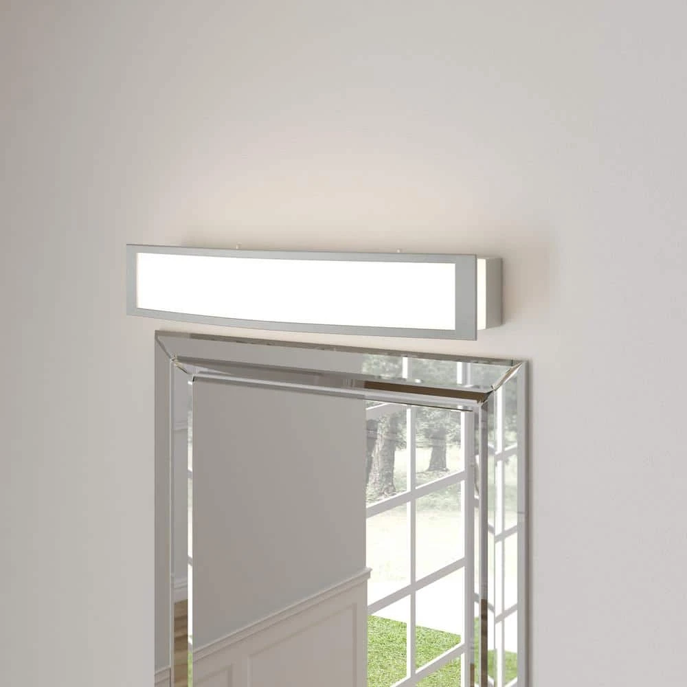 Hampton Bay Woodbury 24.6 in. 1-Light Brushed Nickel Integrated LED Bathroom Vanity Light Bar with Frosted Acrylic Shade 8 Hampton Bay Woodbury 24.6 in. 1-Light Brushed Nickel Integrated LED Bathroom Vanity Light Bar with Frosted Acrylic Shade - Image 8