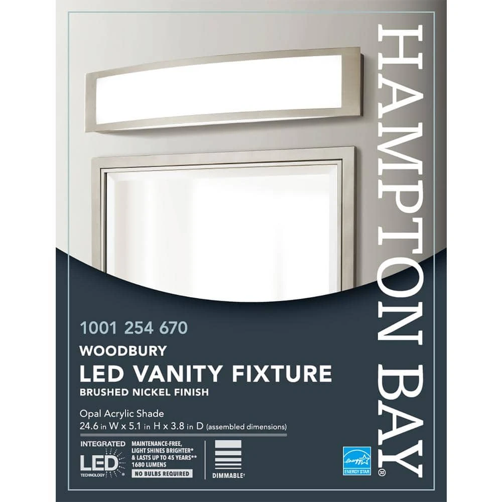 Hampton Bay Woodbury 24.5 in. Brushed Nickel Linear LED Vanity Light Bar 4 Hampton Bay Woodbury 24.5 in. Brushed Nickel Linear LED Vanity Light Bar - Image 4