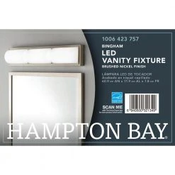 Hampton Bay Bingham 24.02 in. 1-Light Brushed Nickel Integrated LED Bathroom Vanity Light Bar with Frosted Acrylic Shade 17 Hampton Bay Bingham 24.02 in. 1-Light Brushed Nickel Integrated LED Bathroom Vanity Light Bar with Frosted Acrylic Shade -Hampton Bay Shop brushed nickel hampton bay vanity lighting kqs1303lx 02 1f 1000
