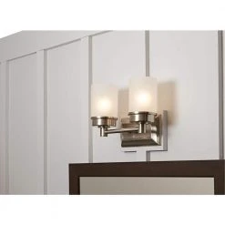 Hampton Bay Cade 2-Light Brushed Nickel Bathroom Vanity Light Fixture with Frosted Glass Shades -Hampton Bay Shop brushed nickel hampton bay vanity lighting nb23307 31 1000