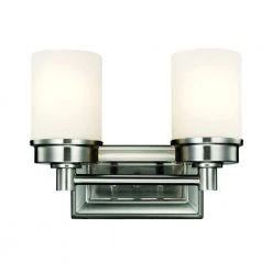 Hampton Bay Cade 2-Light Brushed Nickel Bathroom Vanity Light Fixture with Frosted Glass Shades