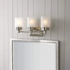 Hampton Bay Cade 3-Light 20.25 in. Brushed Nickel Transitional Hardwired Bathroom Vanity Light with Frosted Glass Shades -Hampton Bay Shop brushed nickel hampton bay vanity lighting nb33307 31 1000