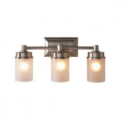 Hampton Bay Cade 3-Light 20.25 in. Brushed Nickel Transitional Hardwired Bathroom Vanity Light with Frosted Glass Shades