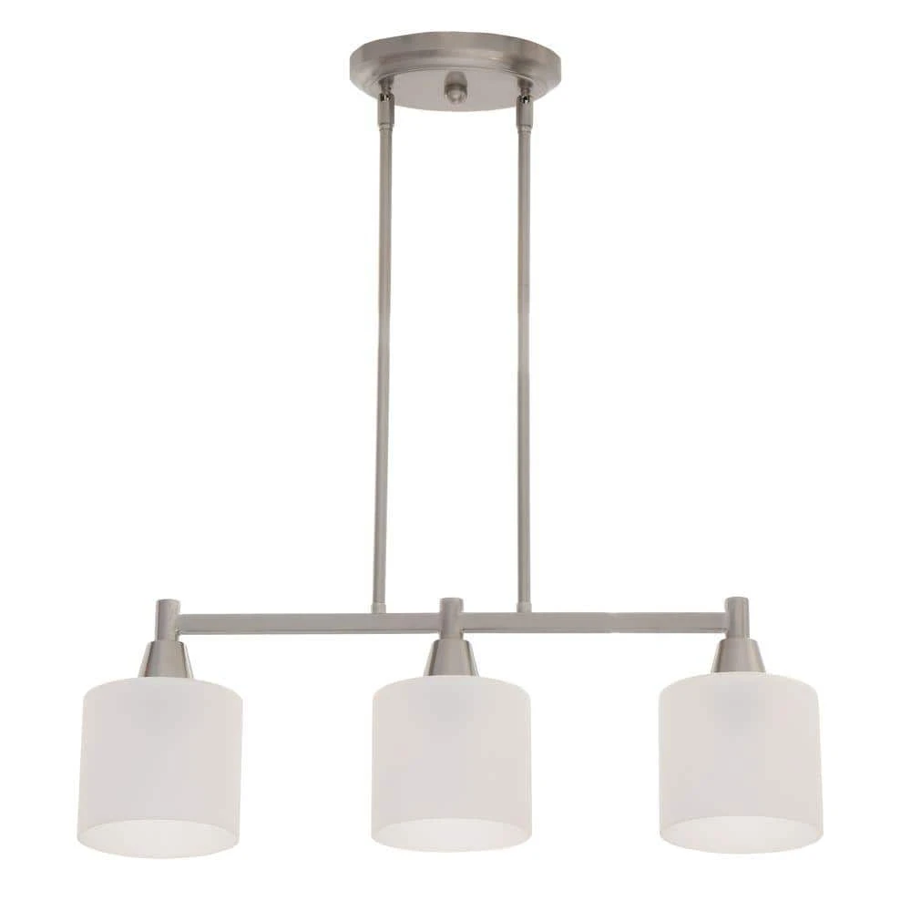 Hampton Bay Oron 3-Light Brushed Steel Island Light with White Glass Shades 1 Hampton Bay Oron 3-Light Brushed Steel Island Light with White Glass Shades