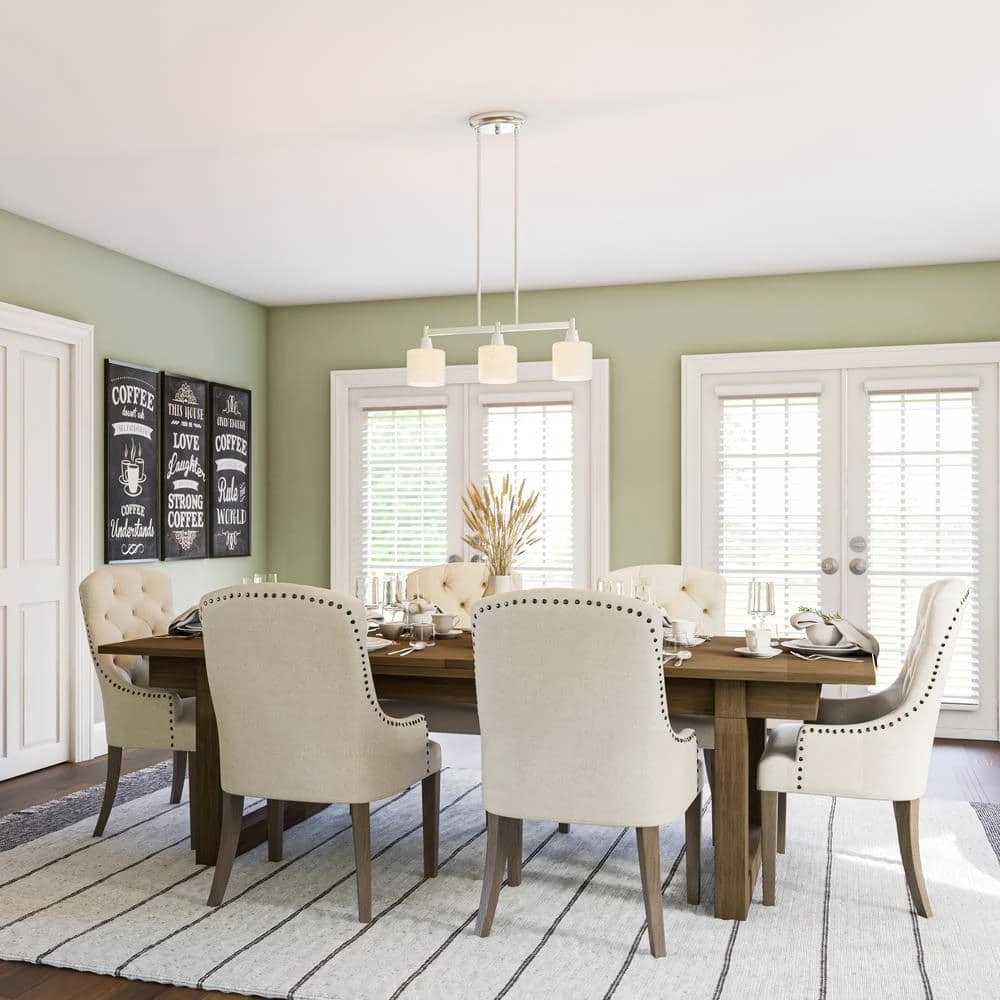 Hampton Bay Oron 3-Light Brushed Steel Island Light with White Glass Shades 6 Hampton Bay Oron 3-Light Brushed Steel Island Light with White Glass Shades - Image 6