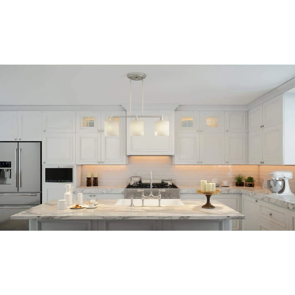 Hampton Bay Oron 3-Light Brushed Steel Island Light with White Glass Shades 7 Hampton Bay Oron 3-Light Brushed Steel Island Light with White Glass Shades - Image 7