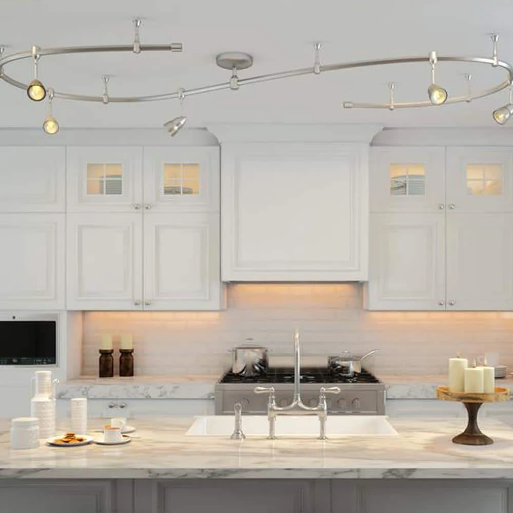 Hampton Bay 10 ft. 5-Light Brushed Steel Line-Voltage Flexible Track Light Kit with Mesh Shades 5 Hampton Bay 10 ft. 5-Light Brushed Steel Line-Voltage Flexible Track Light Kit with Mesh Shades - Image 5