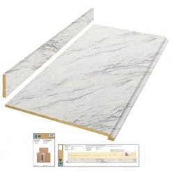 Hampton Bay Wilsonart 4 ft. Laminate Countertop Kit Included in Gloss Calcutta Marble/Textured Gloss with Full Wrap Ogee Edge