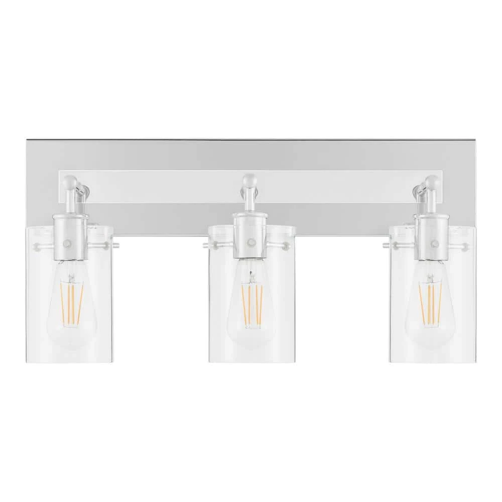 Hampton Bay Regan 21 in. 3-Light Chrome Bathroom Vanity Light with Clear Glass Shades 1 Hampton Bay Regan 21 in. 3-Light Chrome Bathroom Vanity Light with Clear Glass Shades