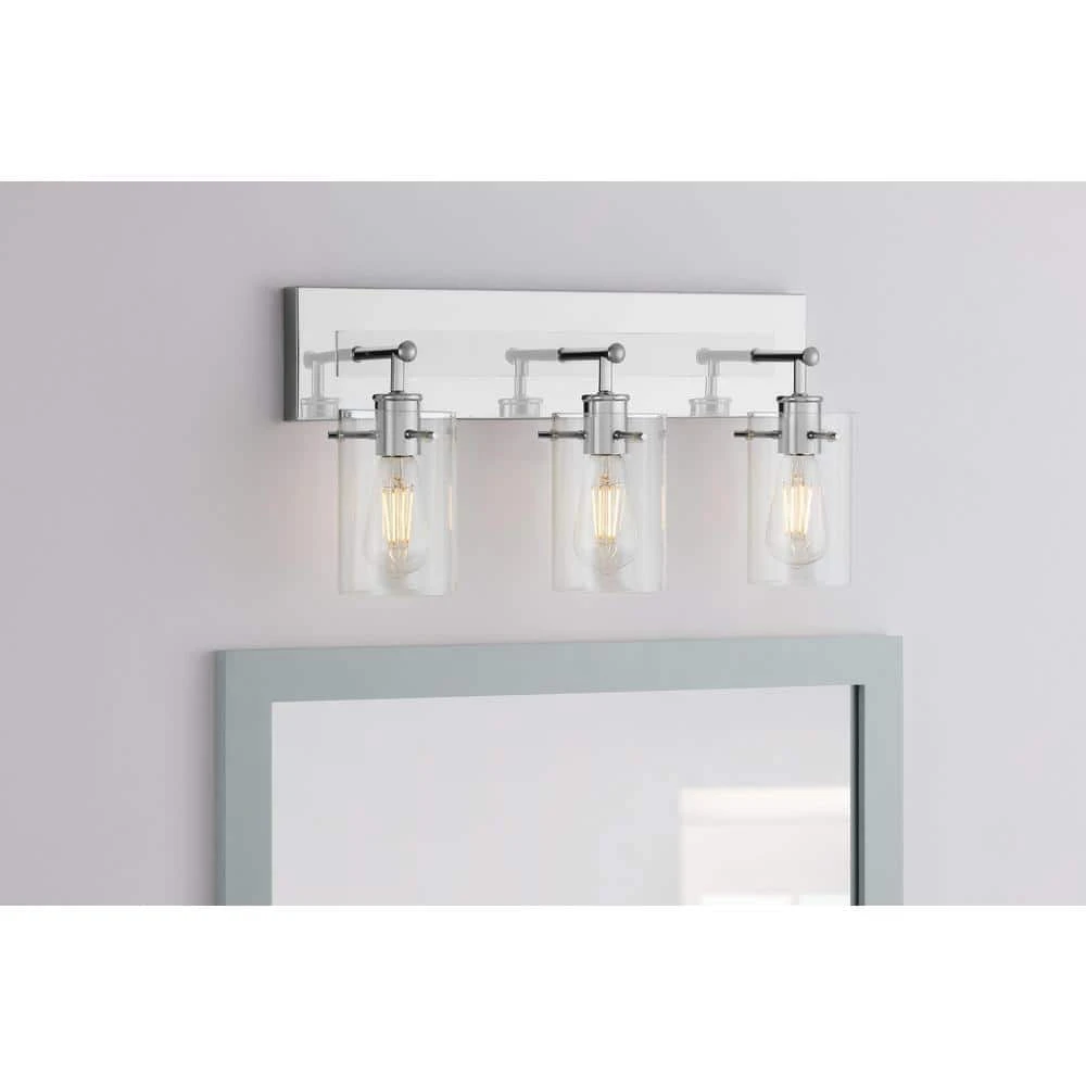 Hampton Bay Regan 21 in. 3-Light Chrome Bathroom Vanity Light with Clear Glass Shades 2 Hampton Bay Regan 21 in. 3-Light Chrome Bathroom Vanity Light with Clear Glass Shades - Image 2