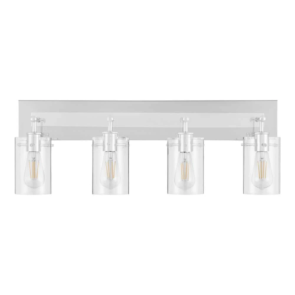 Hampton Bay Regan 29.25 in. 4-Light Chrome Bathroom Vanity Light with Clear Glass Shades 1 Hampton Bay Regan 29.25 in. 4-Light Chrome Bathroom Vanity Light with Clear Glass Shades