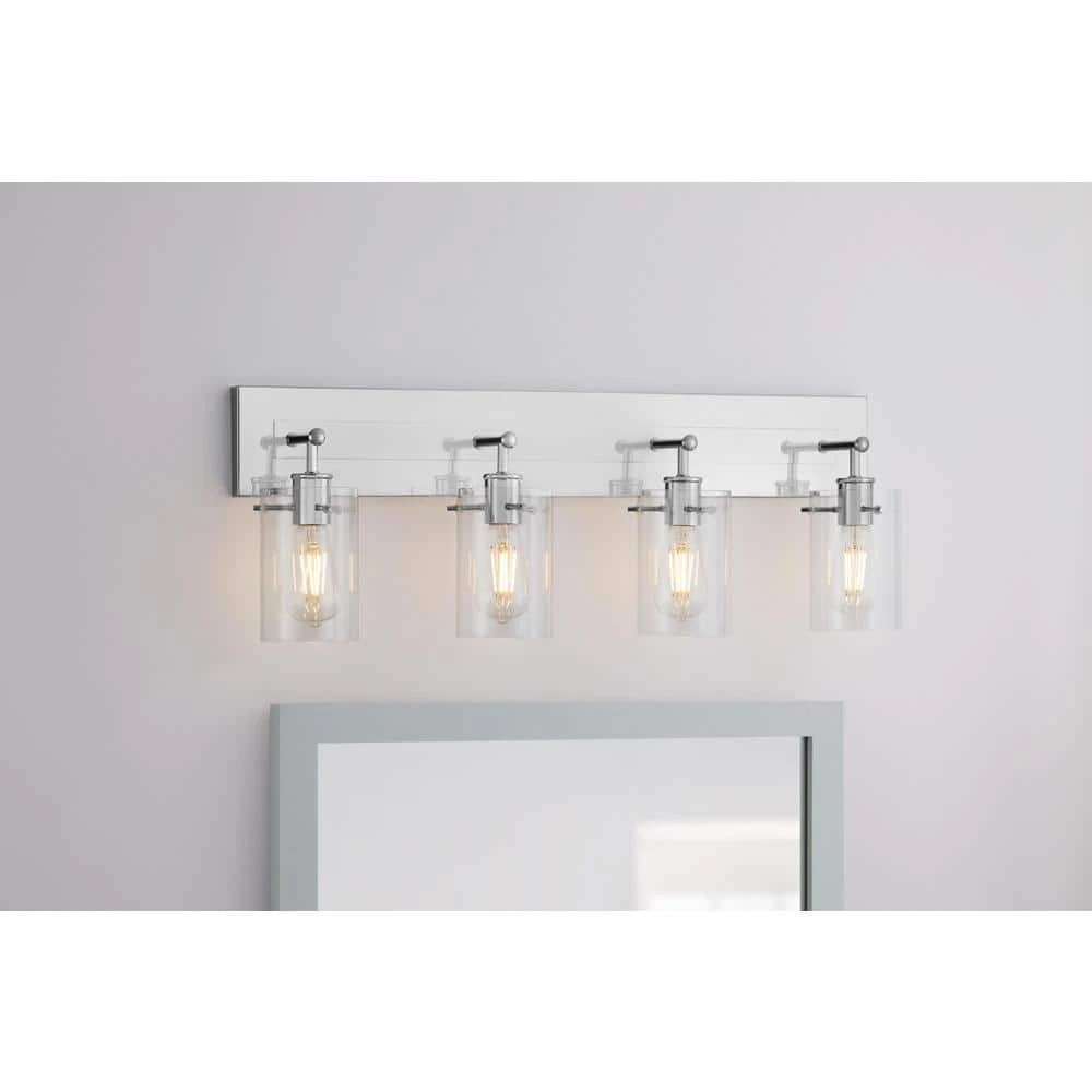 Hampton Bay Regan 29.25 in. 4-Light Chrome Bathroom Vanity Light with Clear Glass Shades 2 Hampton Bay Regan 29.25 in. 4-Light Chrome Bathroom Vanity Light with Clear Glass Shades - Image 2