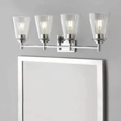 Hampton Bay Wakefield 31 in. 4-Light Chrome Modern Wall Mount Sconce Light with Clear Glass Shades -Hampton Bay Shop chrome hampton bay vanity lighting hb3682 07 31 1000