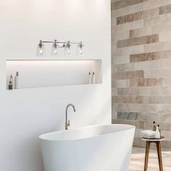 Hampton Bay Wakefield 31 in. 4-Light Chrome Modern Wall Mount Sconce Light with Clear Glass Shades -Hampton Bay Shop chrome hampton bay vanity lighting hb3682 07 40 1000