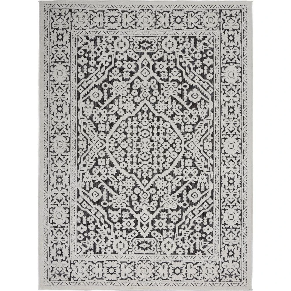 Hampton Bay Calobra Dark Grey 9 ft. x 12 ft. Geometric Contemporary Indoor/Outdoor Area Rug 1 Hampton Bay Calobra Dark Grey 9 ft. x 12 ft. Geometric Contemporary Indoor/Outdoor Area Rug