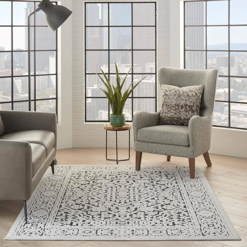 Hampton Bay Calobra Dark Grey 9 ft. x 12 ft. Geometric Contemporary Indoor/Outdoor Area Rug 2 Hampton Bay Calobra Dark Grey 9 ft. x 12 ft. Geometric Contemporary Indoor/Outdoor Area Rug - Image 2