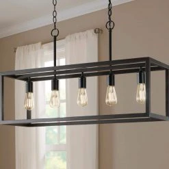 Hampton Bay Boswell Quarter 5-Light Distressed Black Industrial Linear Island Hanging Chandelier for Kitchen -Hampton Bay Shop distressed black hampton bay chandeliers 7965hbdbdi 40 1000