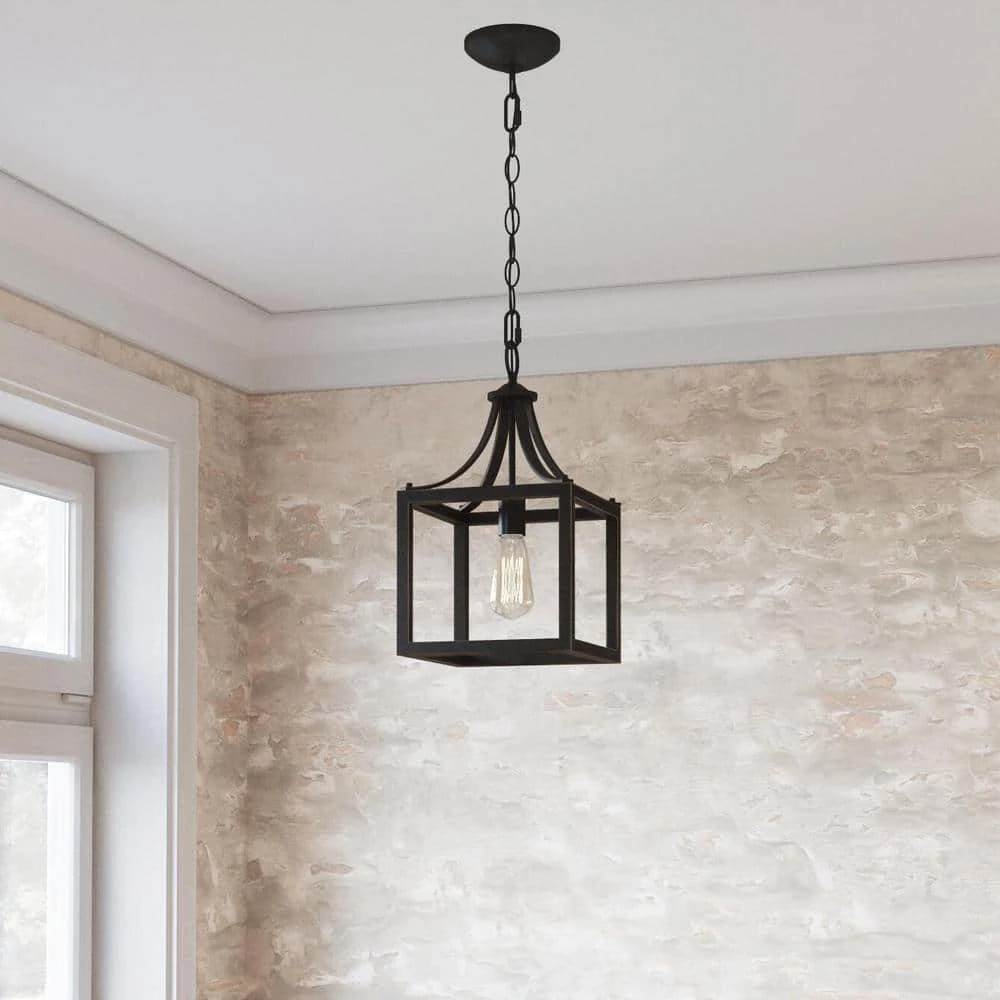 Hampton Bay Boswell Quarter 9-1/2 in. 1-Light Distressed Black Farmhouse Mini-Pendant Kitchen Light 3 Hampton Bay Boswell Quarter 9-1/2 in. 1-Light Distressed Black Farmhouse Mini-Pendant Kitchen Light - Image 3