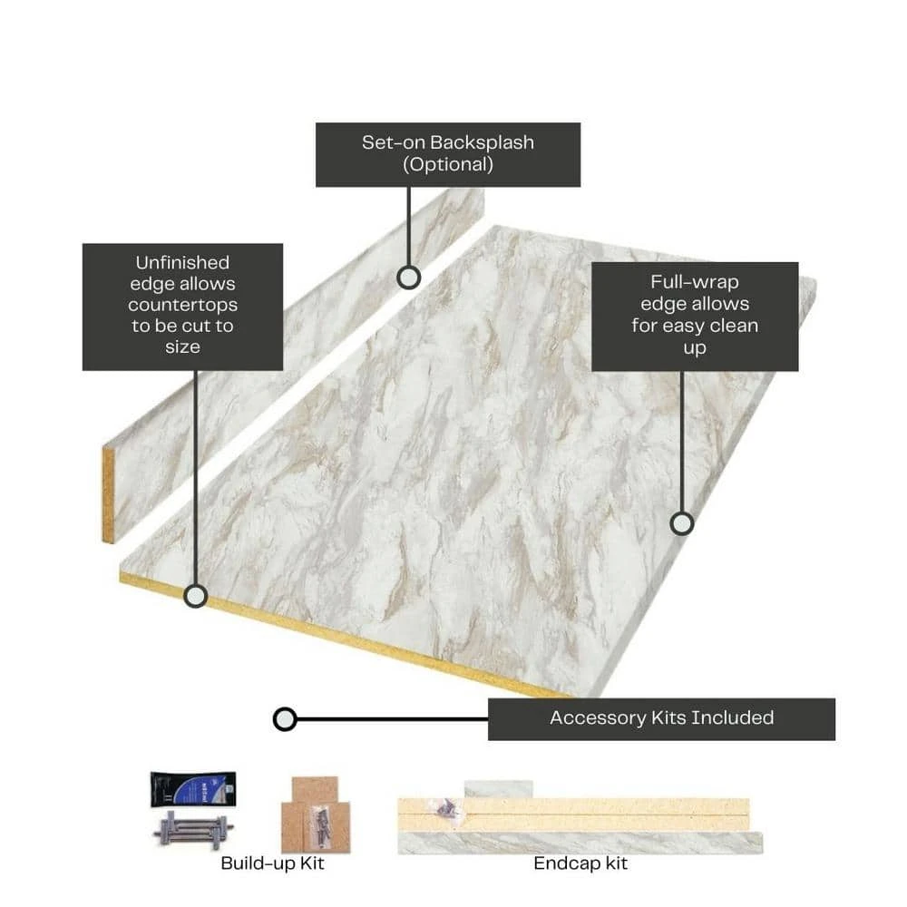 Hampton Bay Wilsonart 4 ft. Laminate Countertop Kit Included in Textured Drama Marble with Eased Edge 5 Hampton Bay Wilsonart 4 ft. Laminate Countertop Kit Included in Textured Drama Marble with Eased Edge - Image 5
