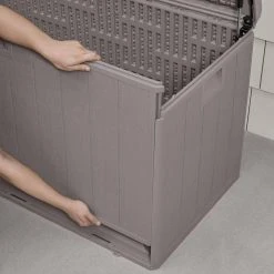 Hampton Bay 110 Gal. Grey Resin Wood Look Outdoor Storage Deck Box with Lockable Lid -Hampton Bay Shop driftwood gray hampton bay deck boxes hbdb110wlggs sl 77 1000