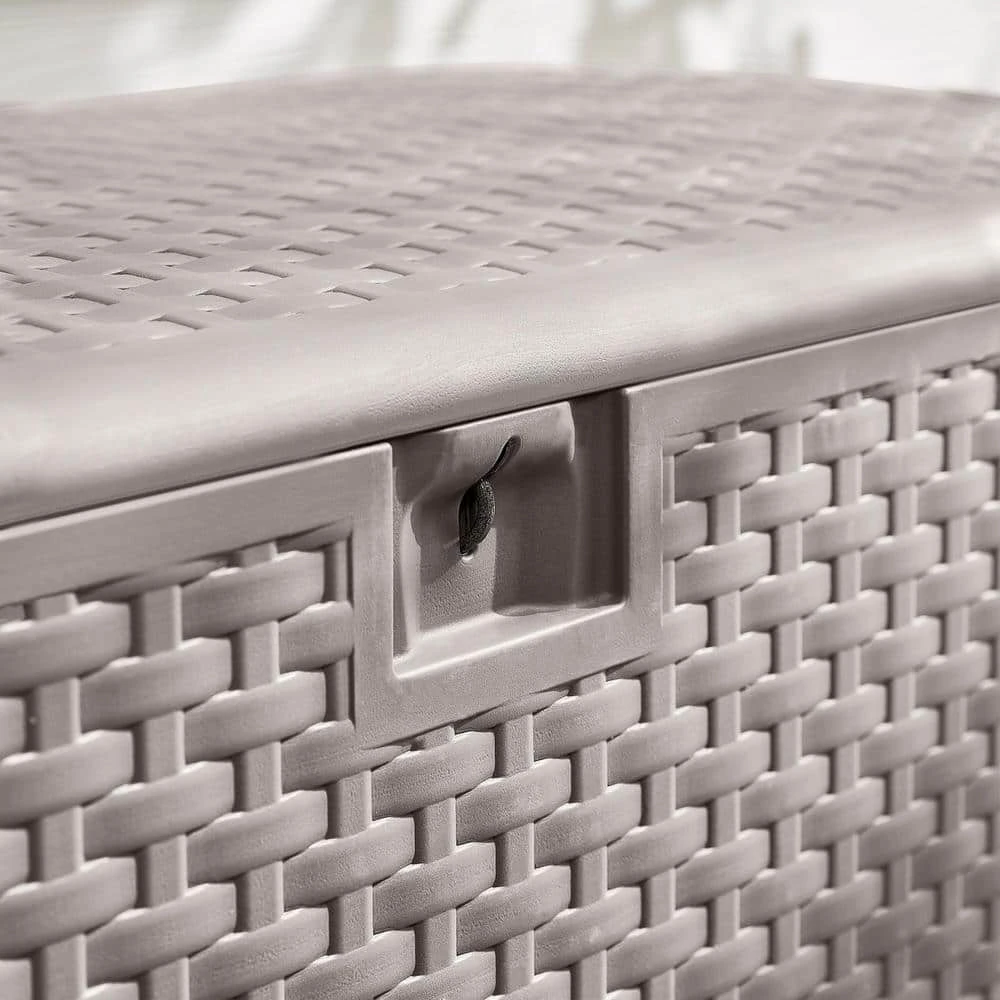 Hampton Bay 120 Gal. Grey Resin Wicker Outdoor Storage Deck Box with Lockable Lid 3 Hampton Bay 120 Gal. Grey Resin Wicker Outdoor Storage Deck Box with Lockable Lid - Image 3