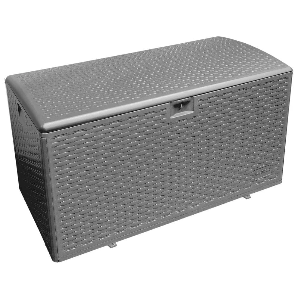 Hampton Bay 120 Gal. Grey Resin Wicker Outdoor Storage Deck Box with Lockable Lid 1 Hampton Bay 120 Gal. Grey Resin Wicker Outdoor Storage Deck Box with Lockable Lid