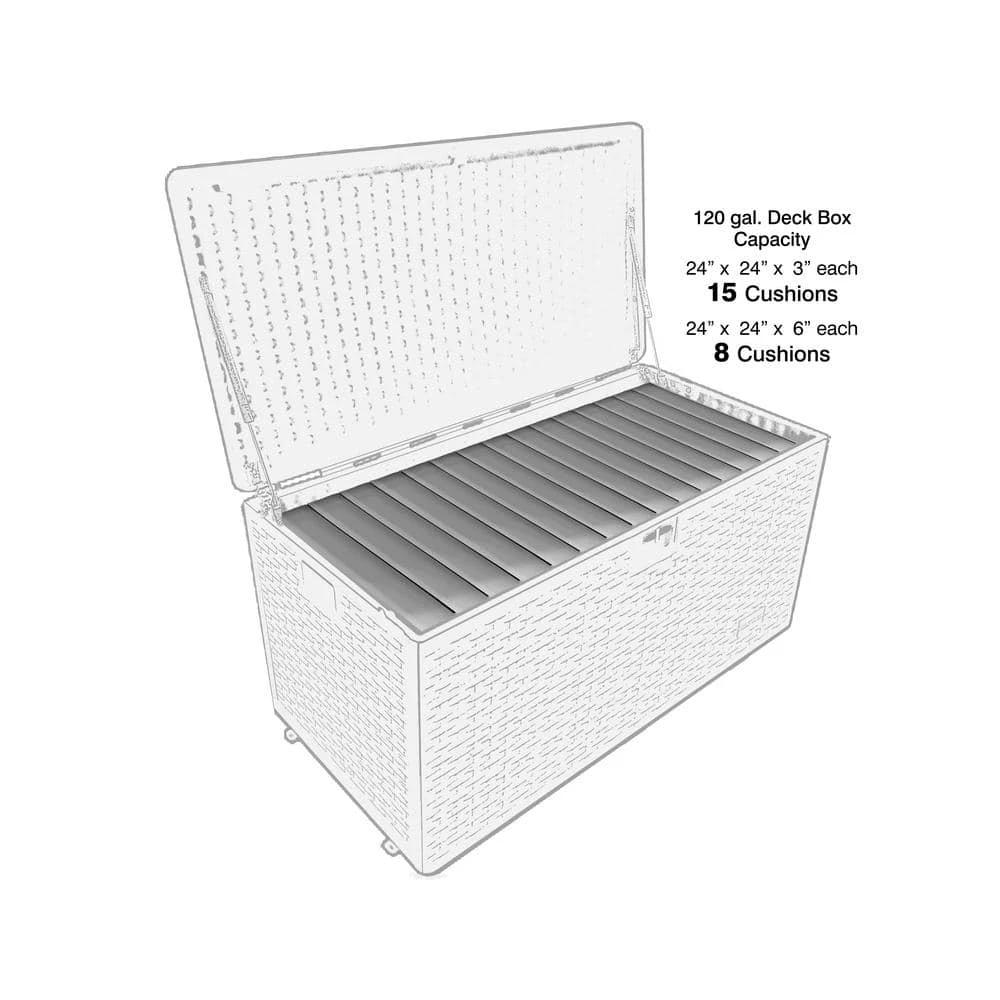 Hampton Bay 120 Gal. Grey Resin Wicker Outdoor Storage Deck Box with Lockable Lid 8 Hampton Bay 120 Gal. Grey Resin Wicker Outdoor Storage Deck Box with Lockable Lid - Image 8