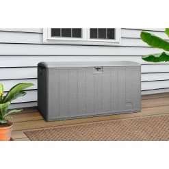 Hampton Bay 130 Gal. Grey Resin Wood Look Outdoor Storage Deck Box with Lockable Lid -Hampton Bay Shop driftwood gray hampton bay deck boxes hbdb130wlg gs 31 1000