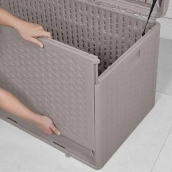 Hampton Bay 73 Gal. Grey Resin Wicker Outdoor Storage Deck Box with Lockable Lid 12 Hampton Bay 73 Gal. Grey Resin Wicker Outdoor Storage Deck Box with Lockable Lid -Hampton Bay Shop driftwood gray hampton bay deck boxes hbdb73g sl 66 1000