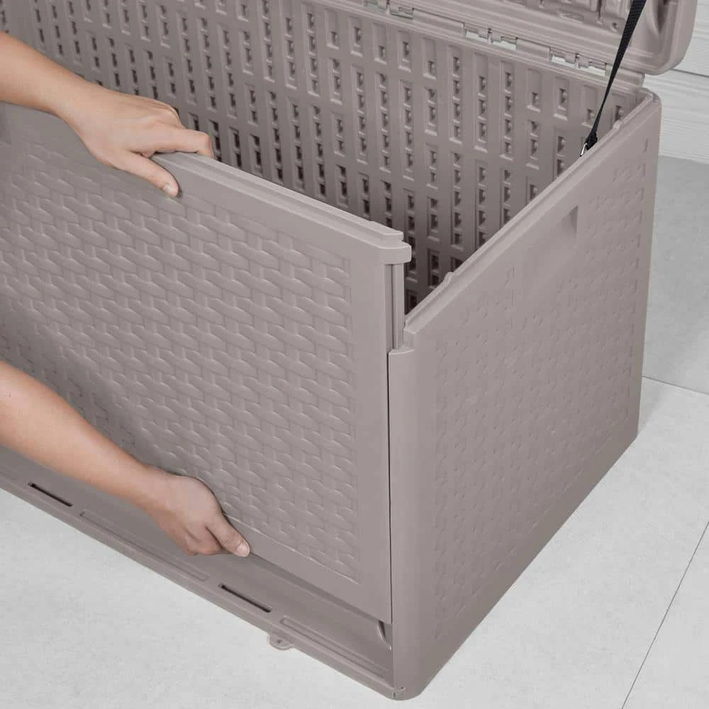 Hampton Bay 73 Gal. Grey Resin Wicker Outdoor Storage Deck Box with Lockable Lid 6 Hampton Bay 73 Gal. Grey Resin Wicker Outdoor Storage Deck Box with Lockable Lid - Image 6