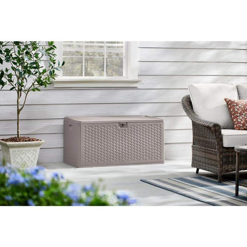 Hampton Bay 73 Gal. Grey Resin Wicker Outdoor Storage Deck Box with Lockable Lid 2 Hampton Bay 73 Gal. Grey Resin Wicker Outdoor Storage Deck Box with Lockable Lid - Image 2