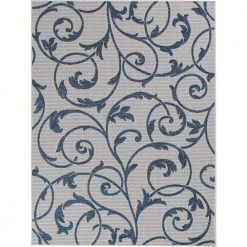 Hampton Bay Santorini Macala Ecru/Cobalt 5 ft. x 8 ft. Indoor/Outdoor Area Rug