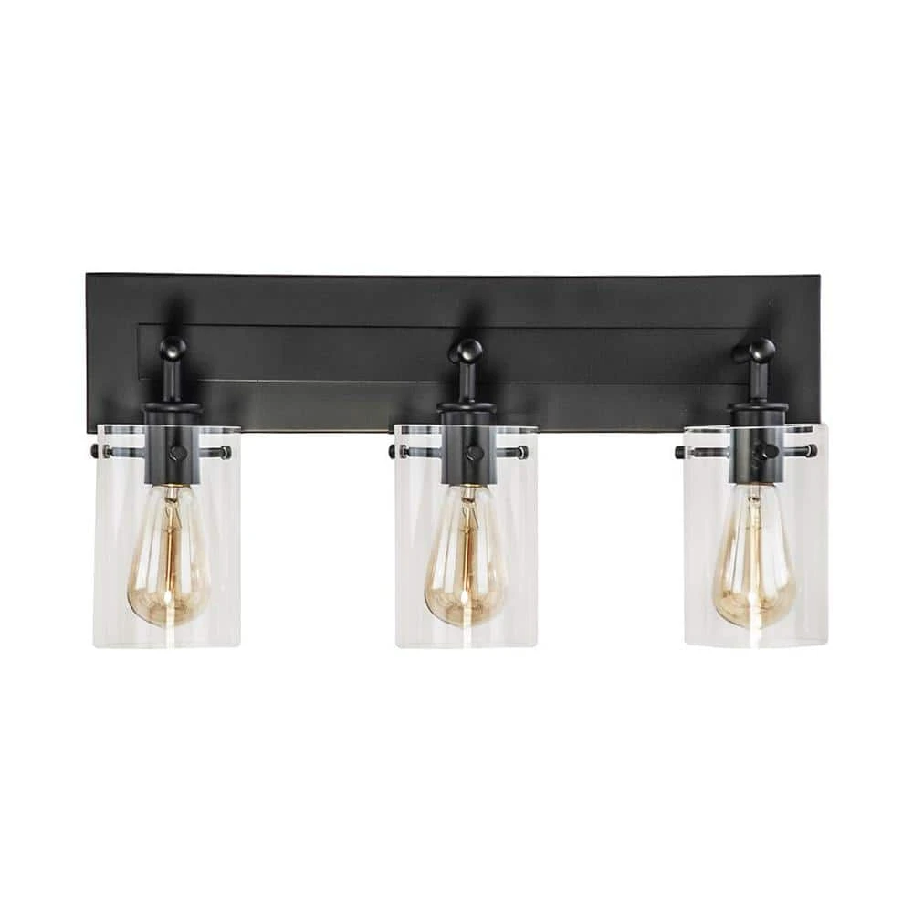 Hampton Bay Regan 21 in. 3-Light Espresso Bronze Bathroom Vanity Light with Clear Glass Shades 1 Hampton Bay Regan 21 in. 3-Light Espresso Bronze Bathroom Vanity Light with Clear Glass Shades
