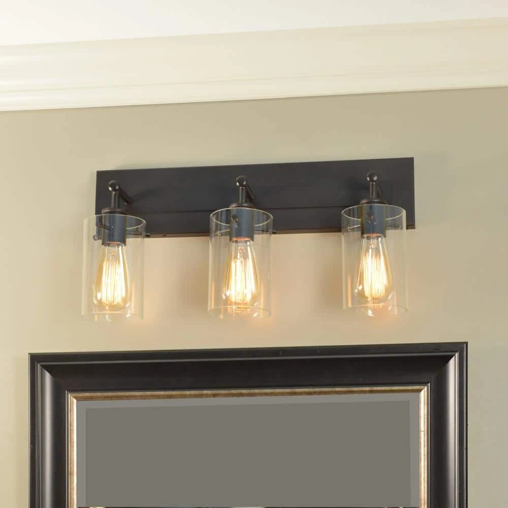 Hampton Bay Regan 21 in. 3-Light Espresso Bronze Bathroom Vanity Light with Clear Glass Shades 2 Hampton Bay Regan 21 in. 3-Light Espresso Bronze Bathroom Vanity Light with Clear Glass Shades - Image 2