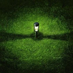 Hampton Bay Clermont Solar Black LED 15 Lumens Modern Bollard Path Light Set with Vintage Bulb (4-Pack) -Hampton Bay Shop flat black hampton bay path lights nxt 2366 v 40 1000