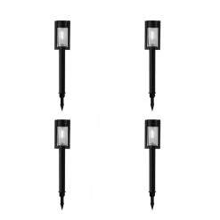 Hampton Bay Clermont Solar Black LED 15 Lumens Modern Bollard Path Light Set with Vintage Bulb (4-Pack)