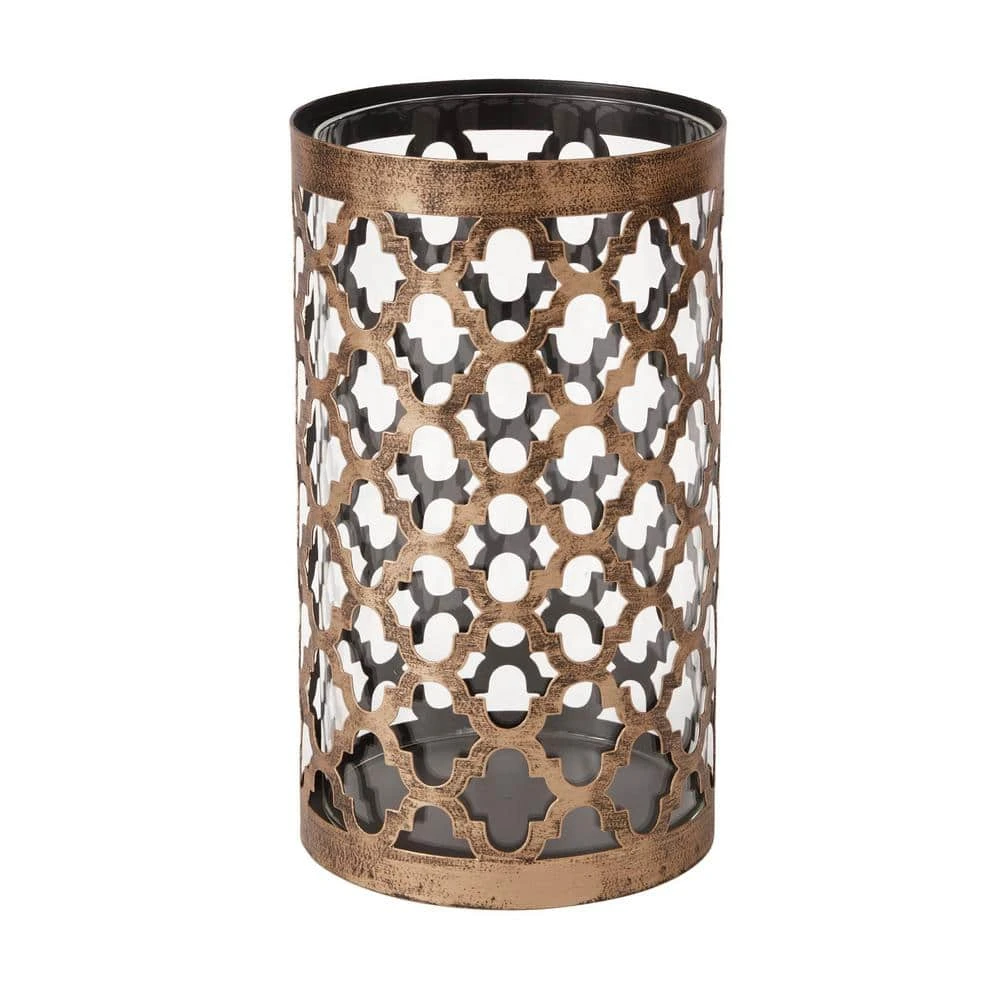 Hampton Bay 9.65 in. Brown Metal and Glass Outdoor Patio Candle Holder 1 Hampton Bay 9.65 in. Brown Metal and Glass Outdoor Patio Candle Holder