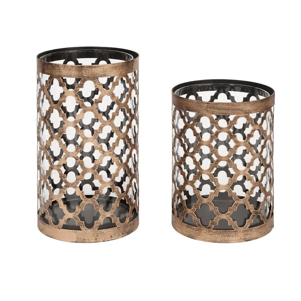 Hampton Bay 9.65 in. Brown Metal and Glass Outdoor Patio Candle Holder 2 Hampton Bay 9.65 in. Brown Metal and Glass Outdoor Patio Candle Holder - Image 2