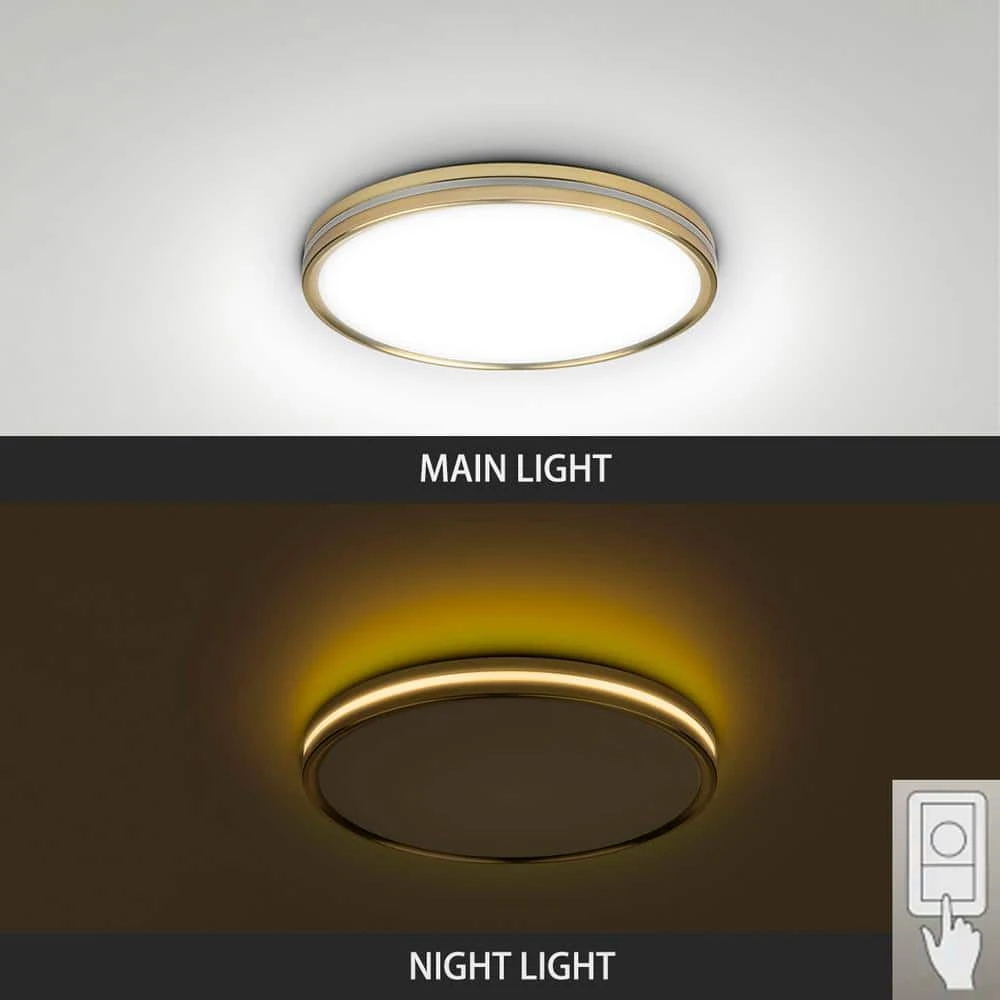 Hampton Bay ASHBURROW 15 in. Gold Selectable LED Flush Mount with Night Light 3 Hampton Bay ASHBURROW 15 in. Gold Selectable LED Flush Mount with Night Light - Image 3
