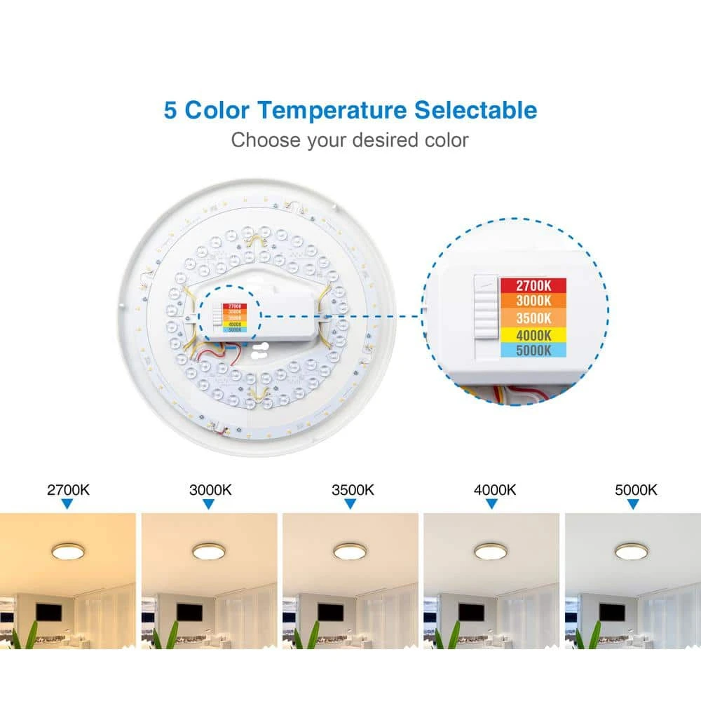 Hampton Bay ASHBURROW 15 in. Gold Selectable LED Flush Mount with Night Light 2 Hampton Bay ASHBURROW 15 in. Gold Selectable LED Flush Mount with Night Light - Image 2