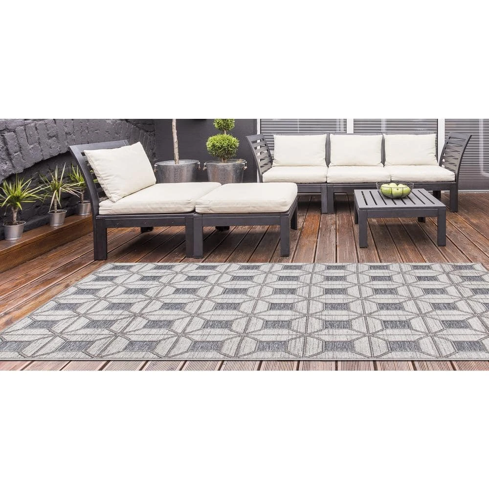 Hampton Bay Clover Gray 7 ft. 10 in. x 9 ft. 10 in. Indoor/Outdoor Area Rug 7 Hampton Bay Clover Gray 7 ft. 10 in. x 9 ft. 10 in. Indoor/Outdoor Area Rug - Image 7