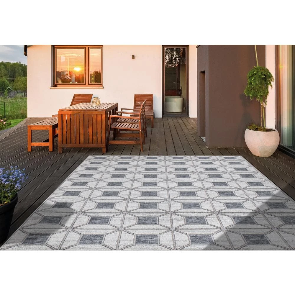 Hampton Bay Clover Gray 7 ft. 10 in. x 9 ft. 10 in. Indoor/Outdoor Area Rug 9 Hampton Bay Clover Gray 7 ft. 10 in. x 9 ft. 10 in. Indoor/Outdoor Area Rug - Image 9