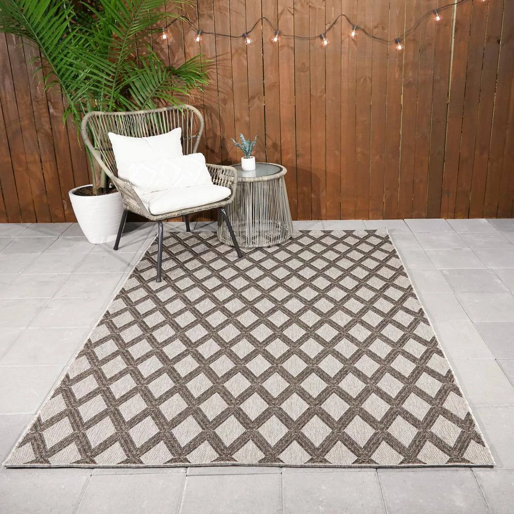 Hampton Bay Basket Weave Gray 8 ft. x 10 ft. Trellis Indoor/Outdoor Area Rug 2 Hampton Bay Basket Weave Gray 8 ft. x 10 ft. Trellis Indoor/Outdoor Area Rug - Image 2