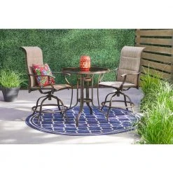 Hampton Bay Riverbrook Espresso Brown 3-Piece Outdoor Patio Aluminum Round Padded Sling Swivel Balcony Bistro Set