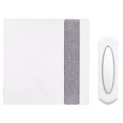 Hampton Bay Wireless Plug-In Doorbell Kit with Wireless Push Button, White with Gray Fabric