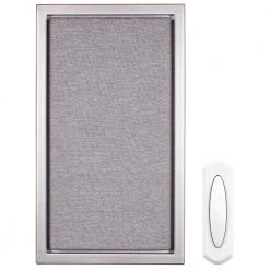 Hampton Bay Wireless Battery Operated Doorbell Kit with Wireless Push Button, Nickel with Gray Fabric