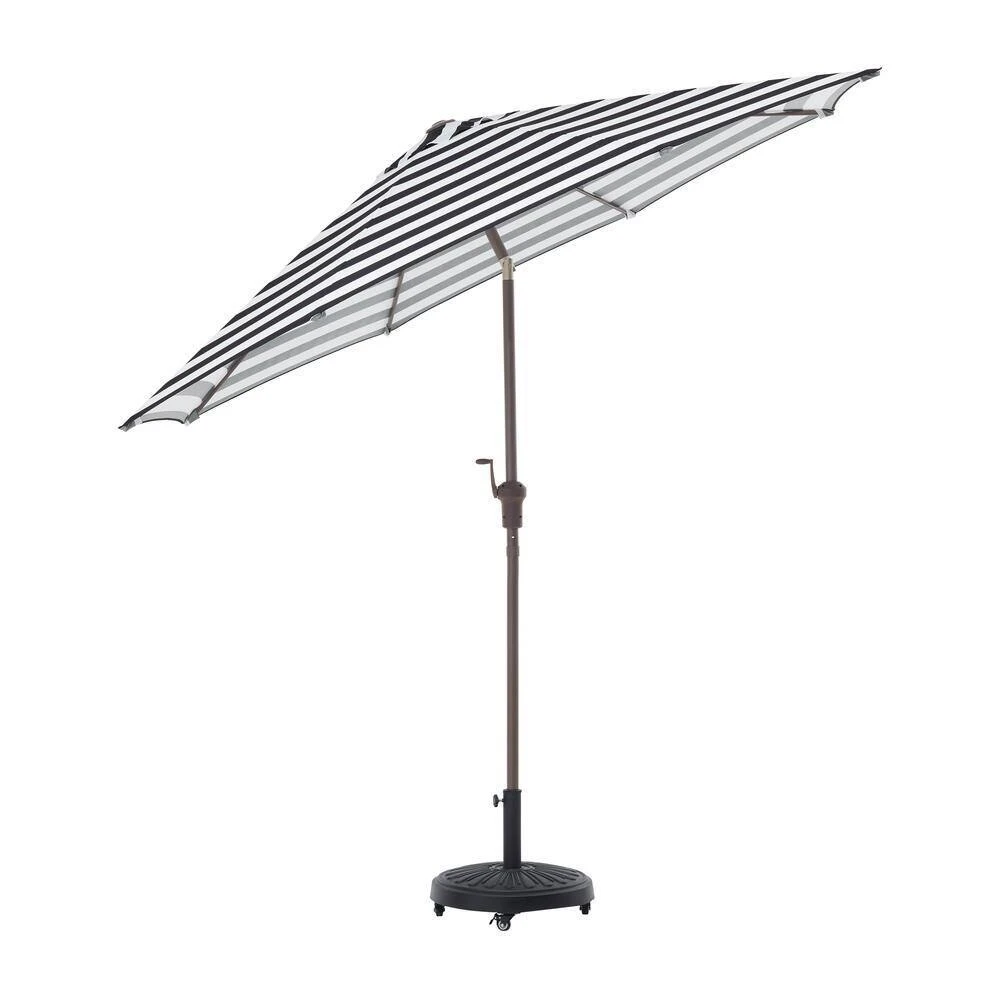 Hampton Bay 9 ft. Aluminum Market Crank and Tilt Patio Umbrella in Black and White Cabana 3 Hampton Bay 9 ft. Aluminum Market Crank and Tilt Patio Umbrella in Black and White Cabana - Image 3