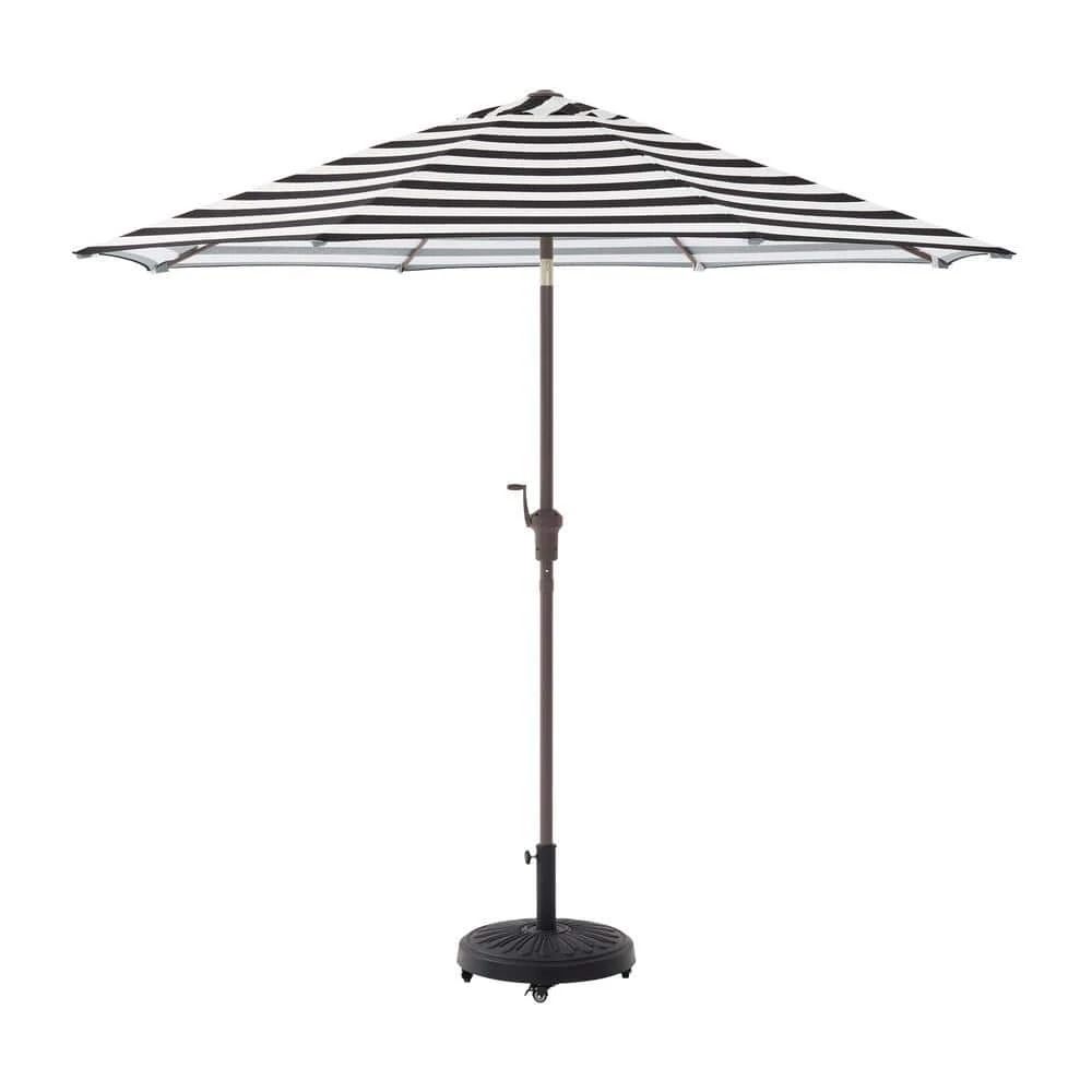 Hampton Bay 9 ft. Aluminum Market Crank and Tilt Patio Umbrella in Black and White Cabana 1 Hampton Bay 9 ft. Aluminum Market Crank and Tilt Patio Umbrella in Black and White Cabana