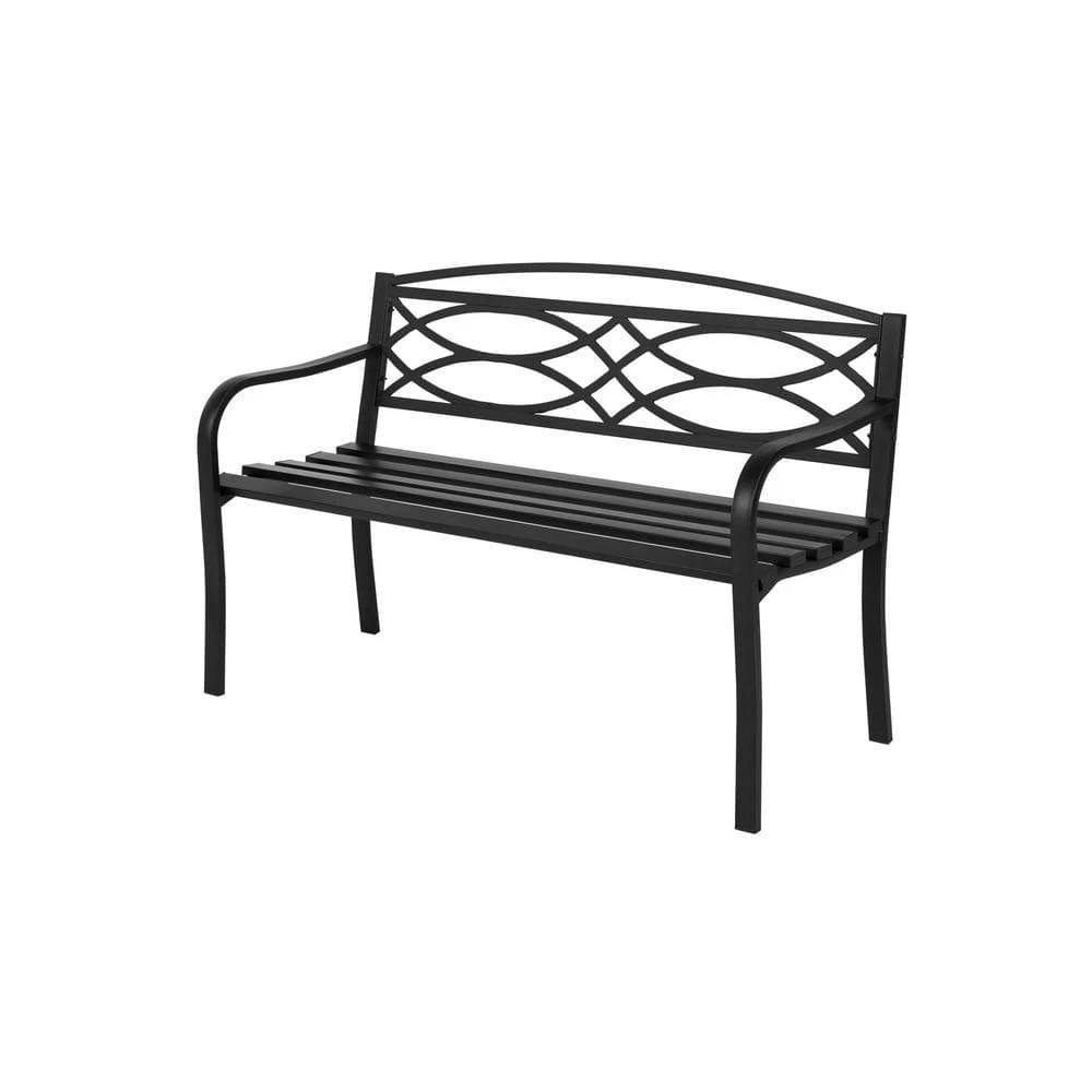 Hampton Bay Aubrey Black Metal Outdoor Patio Bench 3 Hampton Bay Aubrey Black Metal Outdoor Patio Bench - Image 3
